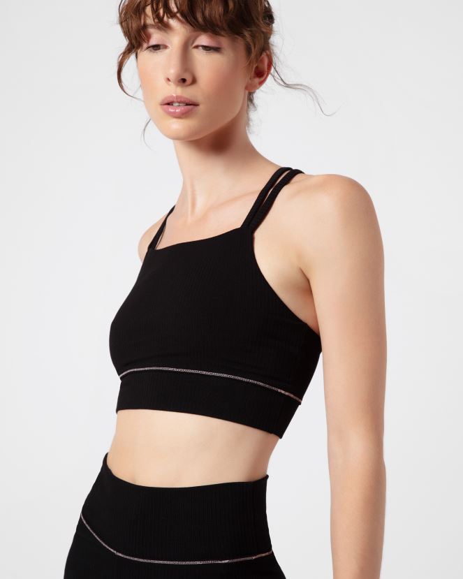 Women Repetto Black Ribbed Bra With Thin Straps Clothing XDH8H0302