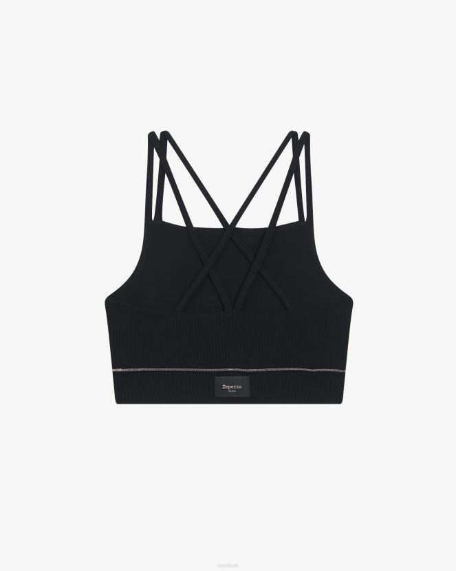Women Repetto Black Ribbed Bra With Thin Straps Clothing XDH8H0302