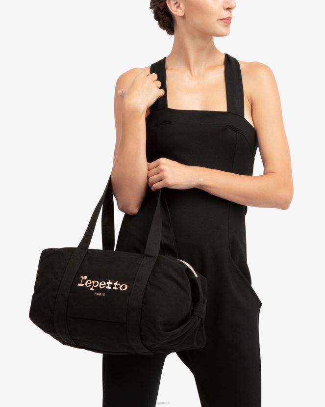 Women Repetto Black Cotton Duffle Bag Size M Accessories XDH8H0406