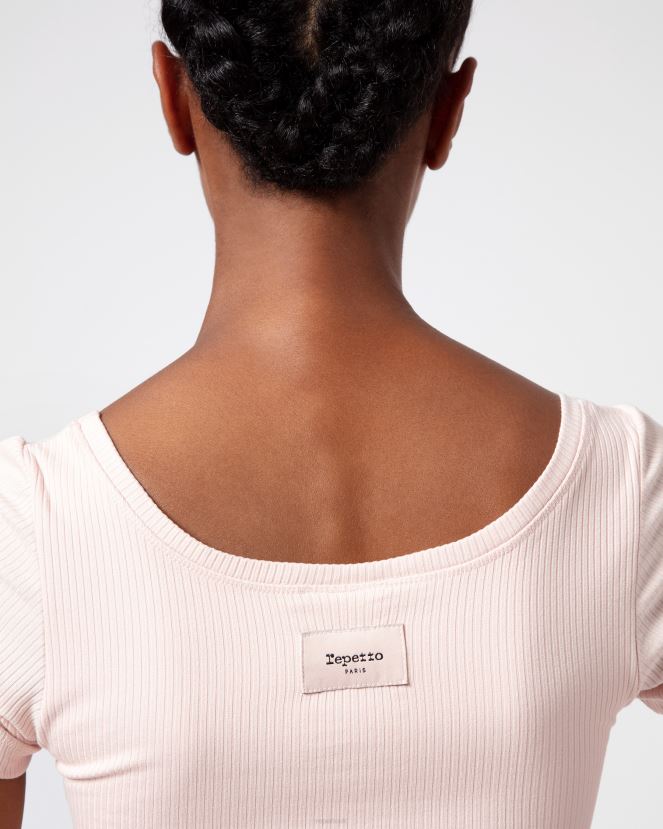 Women Repetto Petal Pink Ribbed Short Top Clothing XDH8H0328