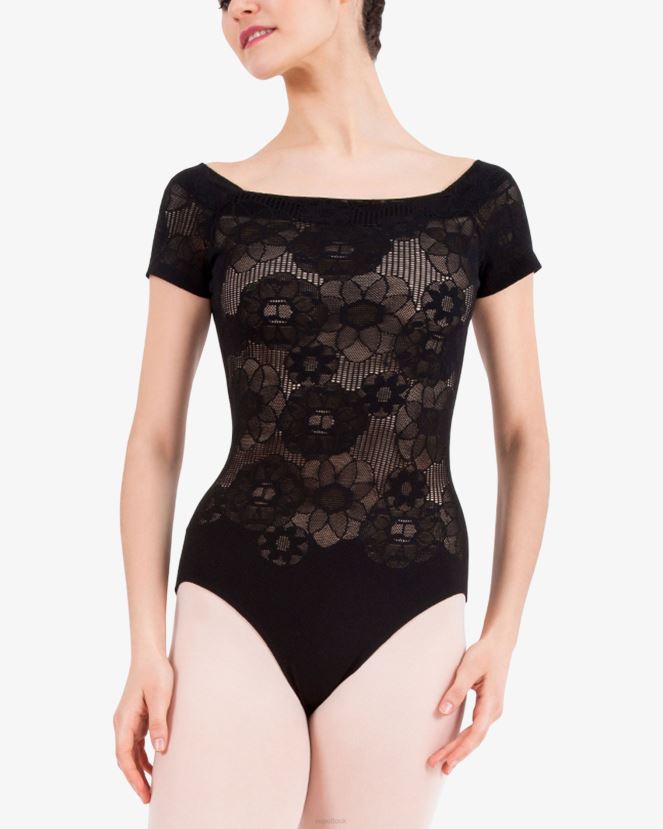 Women Repetto Black Short Sleeves Lace Leotard Clothing XDH8H0482