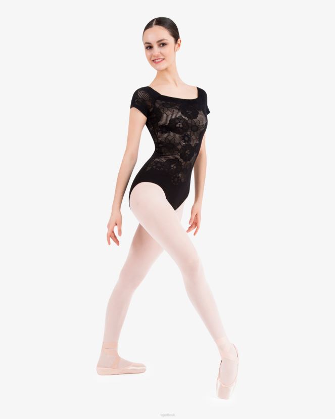 Women Repetto Black Short Sleeves Lace Leotard Clothing XDH8H0482