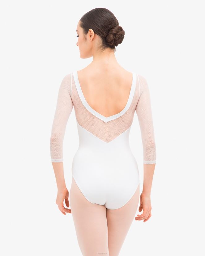 Women Repetto White 3/4 Sleeves Leotard With Lace Clothing XDH8H0444