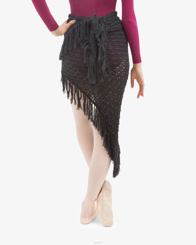 Women Repetto Anthracite Grey Knit Shawl With Fringes Clothing XDH8H0538