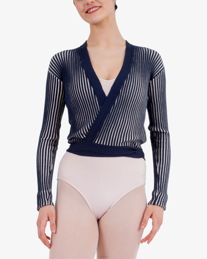 Women Repetto Blue And Petale Pink Bicolor Rib-Knit Wrap-Over Clothing XDH8H0527