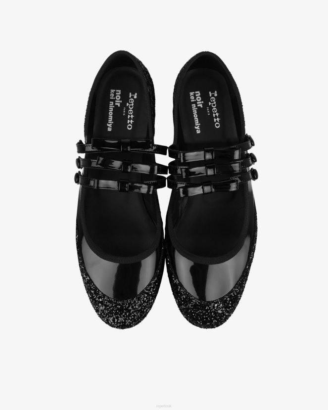 Women Repetto Black X Noir Kei Ninomiya - Glitter Platform Mary Janes Footwear XDH8H0160