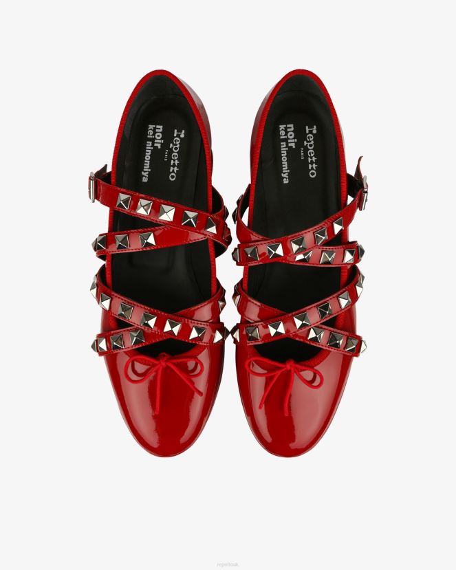 Women Repetto Flammy Red X Noir Kei Ninomiya - Platform Mary Janes With Studded Strap Footwear XDH8H0183