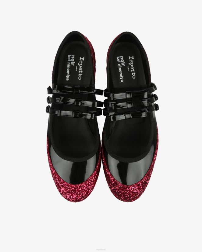Women Repetto Fuchsia Pink And Black X Noir Kei Ninomiya - Glitter Platform Mary Janes Footwear XDH8H0159