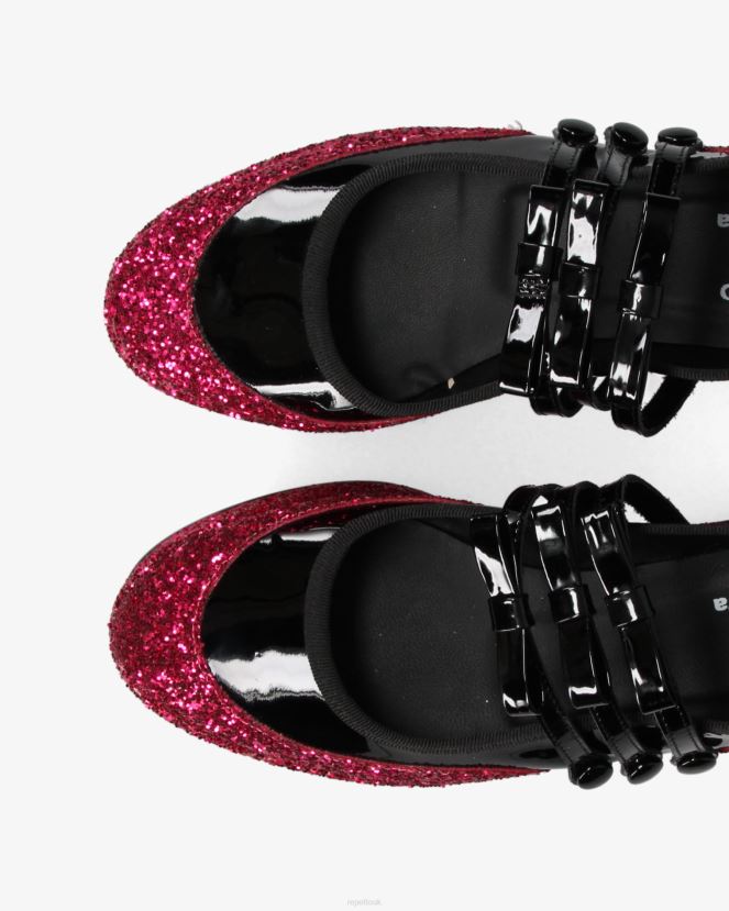 Women Repetto Fuchsia Pink And Black X Noir Kei Ninomiya - Glitter Platform Mary Janes Footwear XDH8H0159