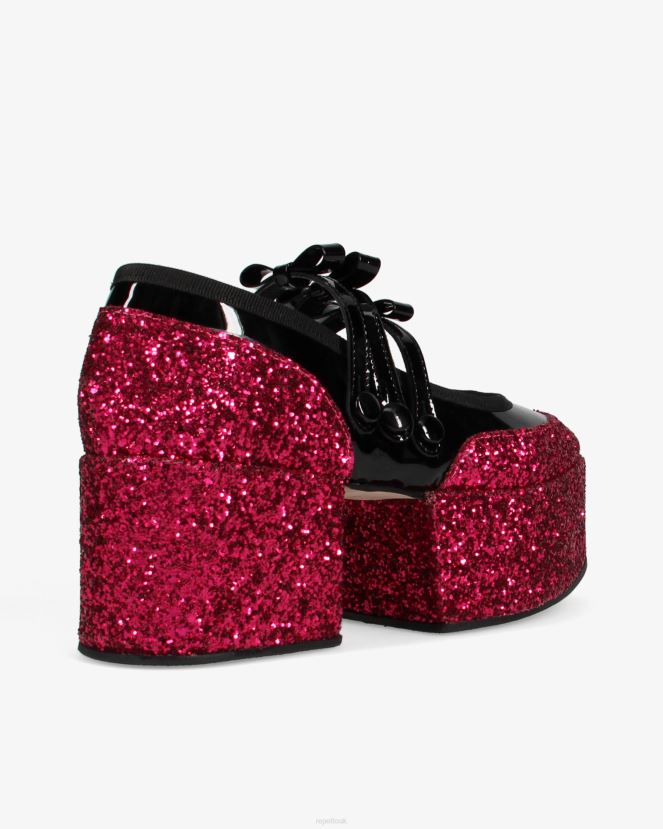 Women Repetto Fuchsia Pink And Black X Noir Kei Ninomiya - Glitter Platform Mary Janes Footwear XDH8H0159
